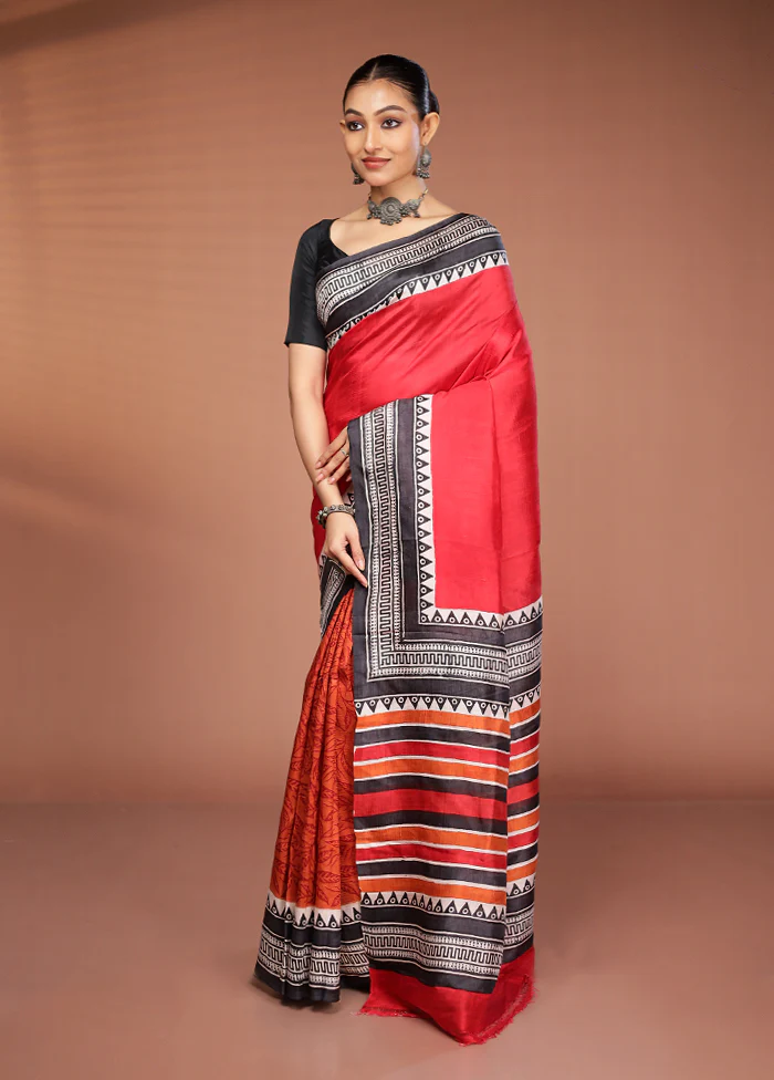 Multicolor Printed Pure Silk Saree Without Blouse Piece - Image 4