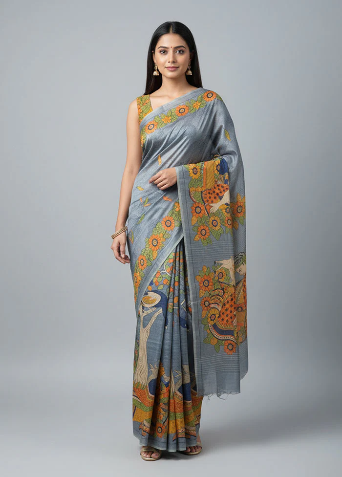 Multicolor Printed Silk Saree Without Blouse Piece