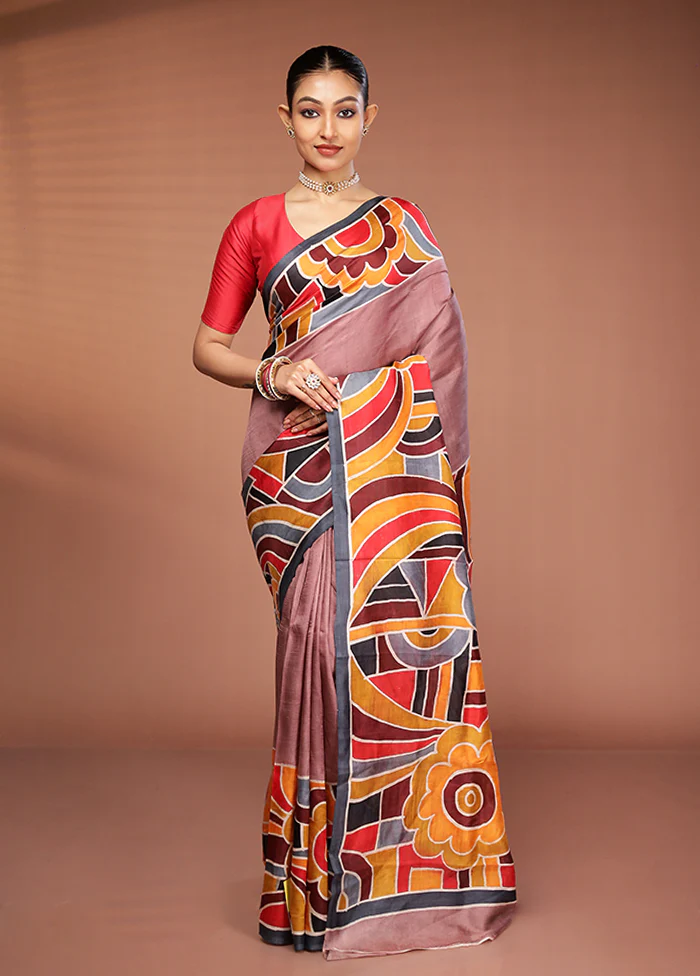 Pink Printed Silk Saree Without Blouse Piece - Image 2