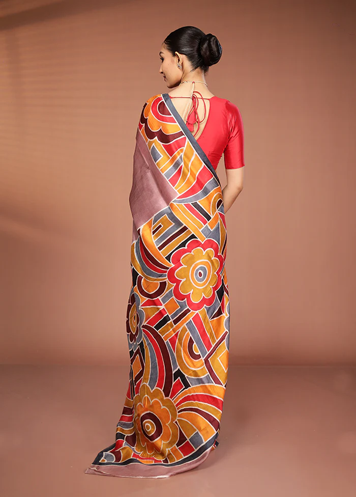 Pink Printed Silk Saree Without Blouse Piece - Image 3