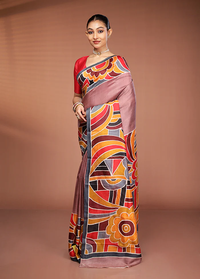 Pink Printed Silk Saree Without Blouse Piece - Image 4