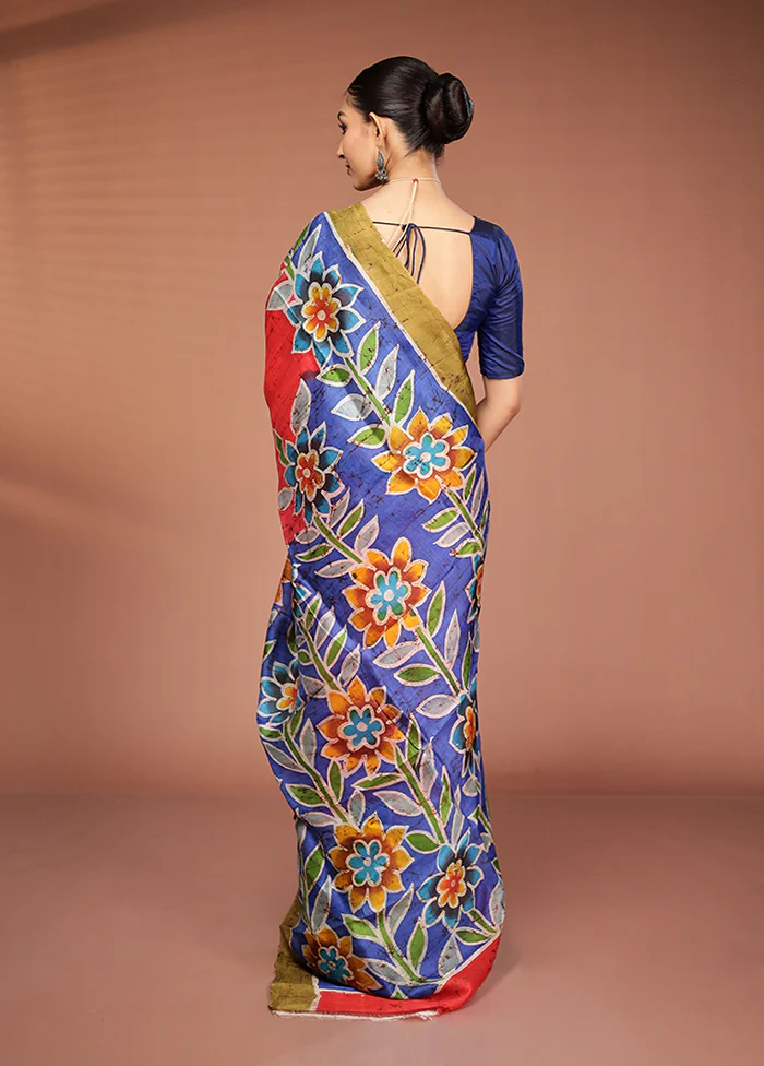 Red Printed Silk Saree Without Blouse Piece - Image 3