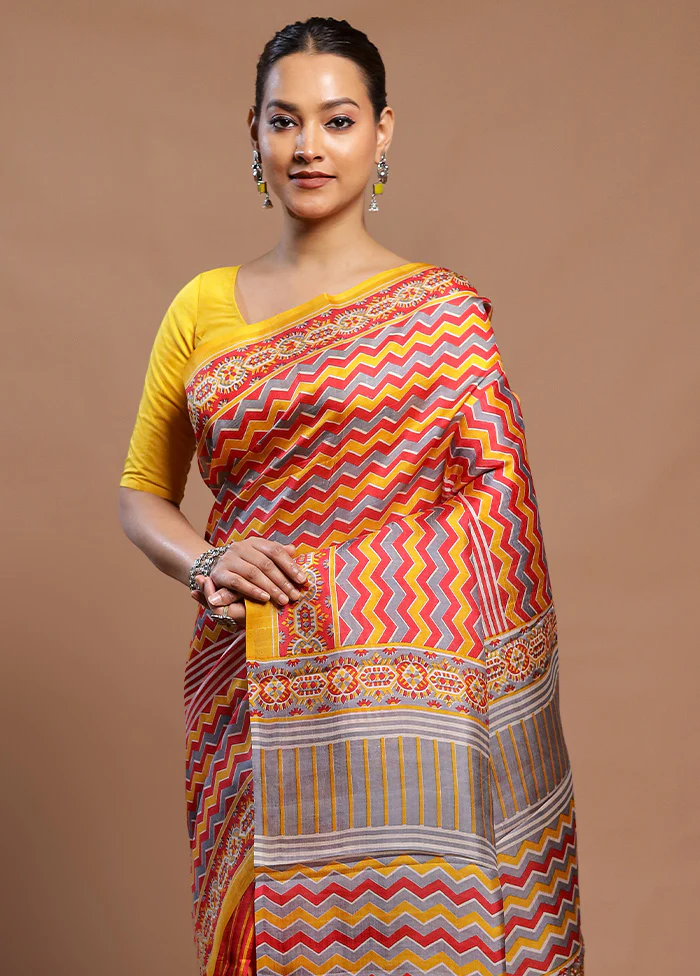 Multicolor Printed Silk Saree Without Blouse Piece - Image 2