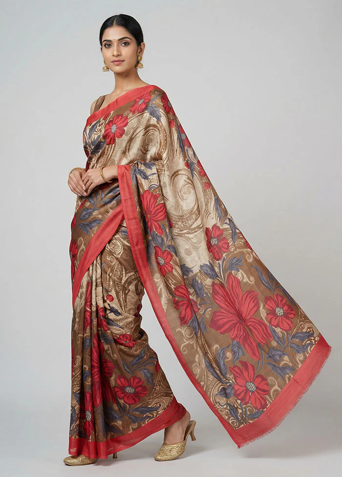 Multicolor Printed Silk Saree Without Blouse Piece