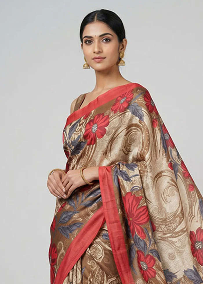 Multicolor Printed Silk Saree Without Blouse Piece - Image 2