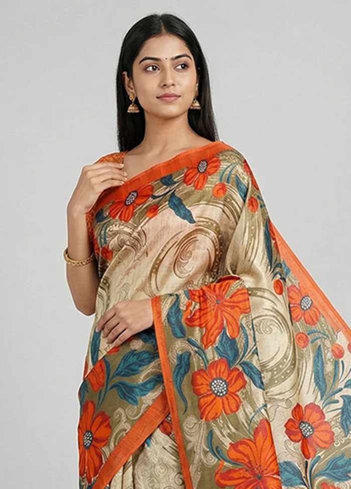 Multicolor Printed Silk Saree Without Blouse Piece - Image 2