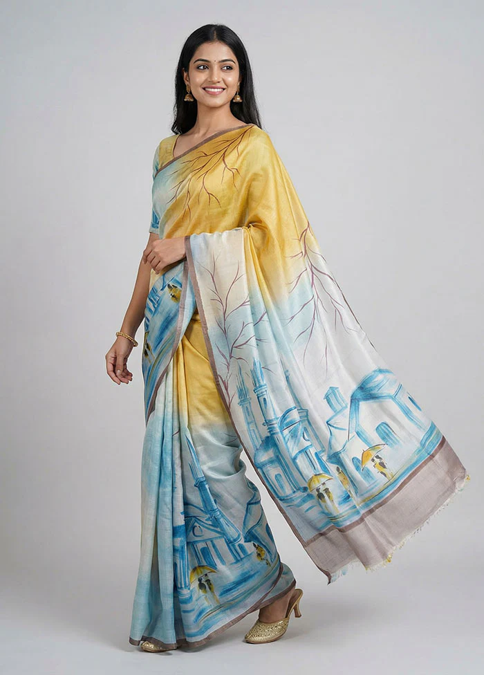 Multicolor Printed Silk Saree Without Blouse Piece