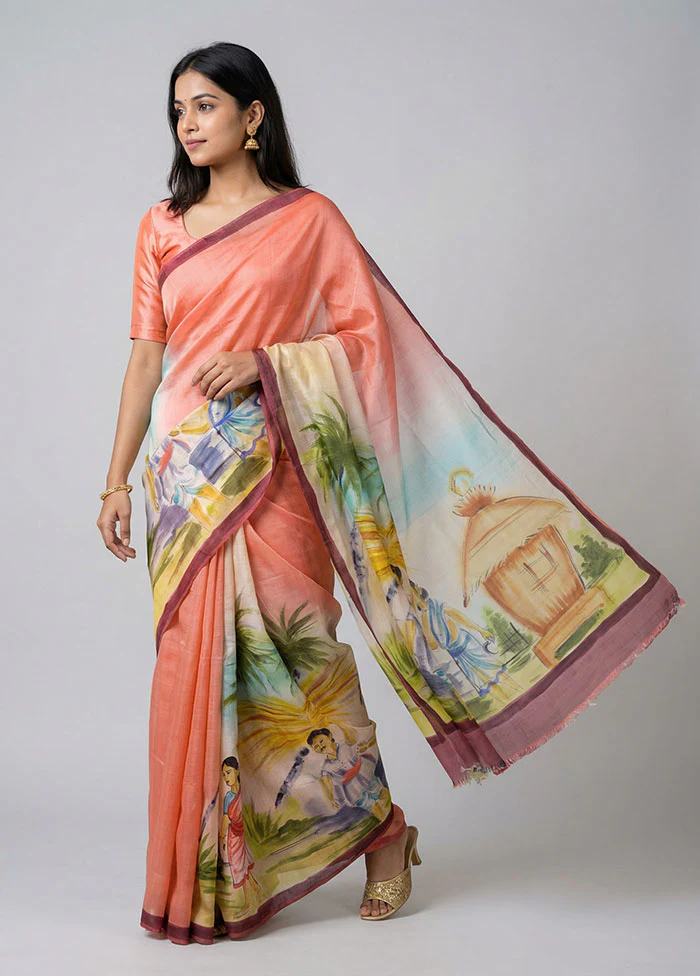 Multicolor Printed Pure Silk Saree Without Blouse Piece