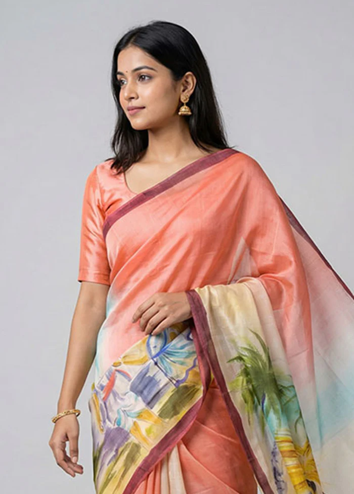 Multicolor Printed Pure Silk Saree Without Blouse Piece - Image 2
