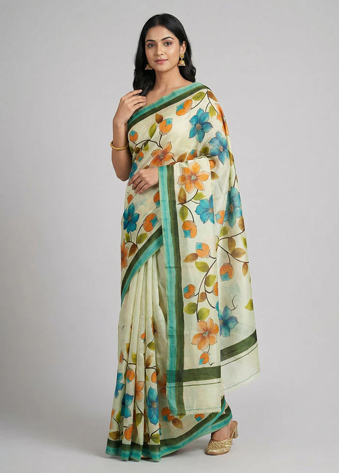 Multicolor Printed Silk Saree Without Blouse Piece