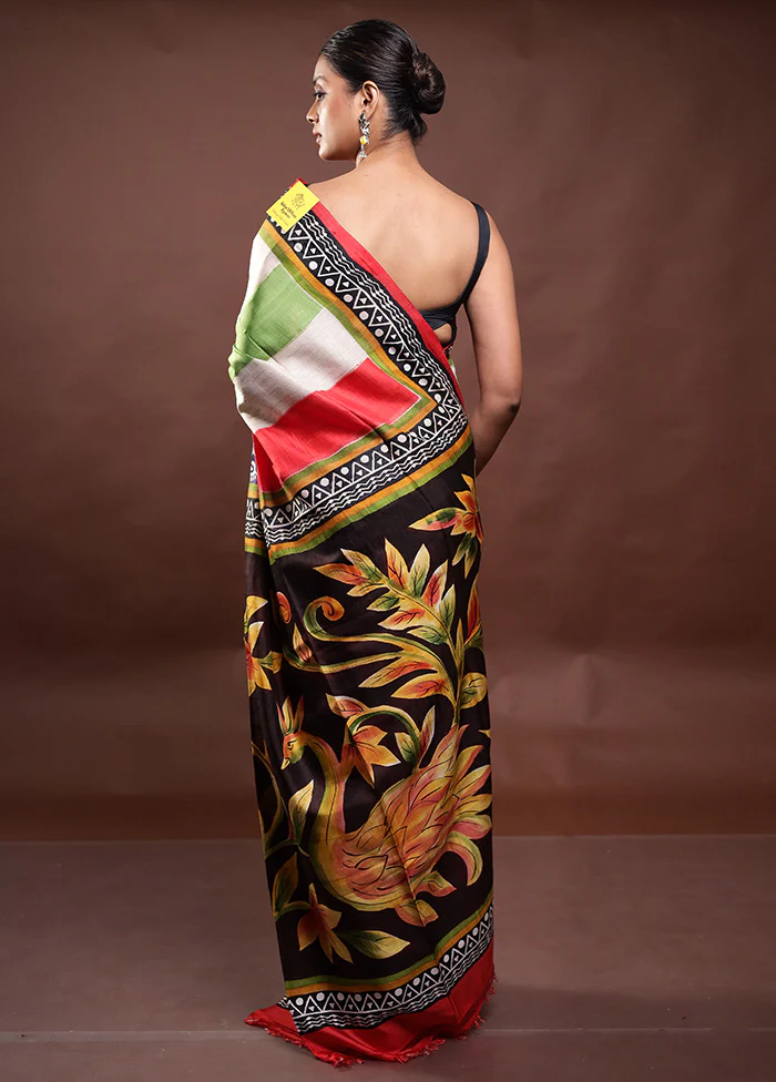 Multicolor Printed Pure Silk Saree Without Blouse Piece - Image 3