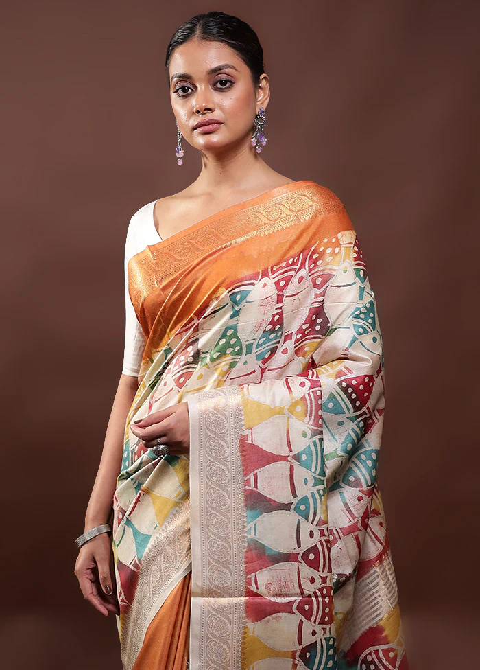 Multicolor Printed Pure Silk Saree Without Blouse Piece - Image 2