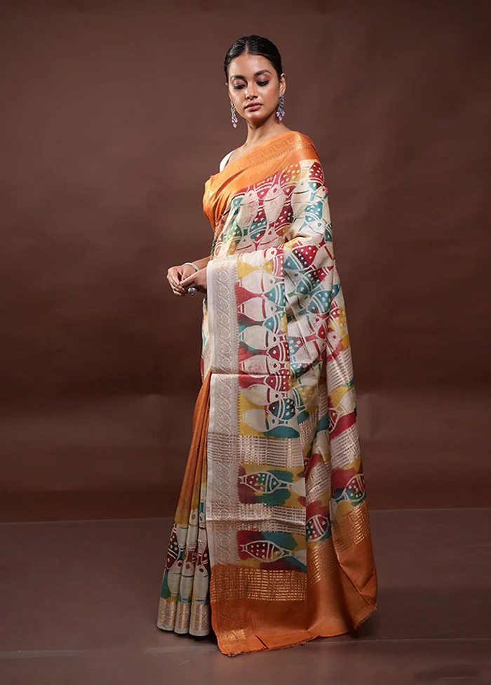 Multicolor Printed Pure Silk Saree Without Blouse Piece - Image 4