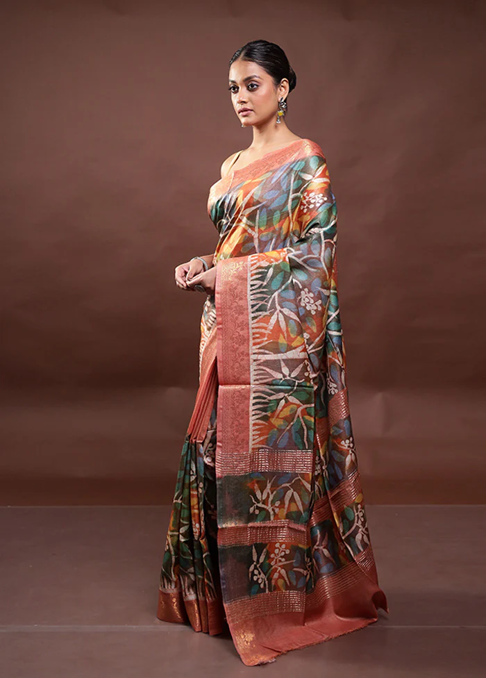 Multicolor Printed Pure Silk Saree Without Blouse Piece - Image 4