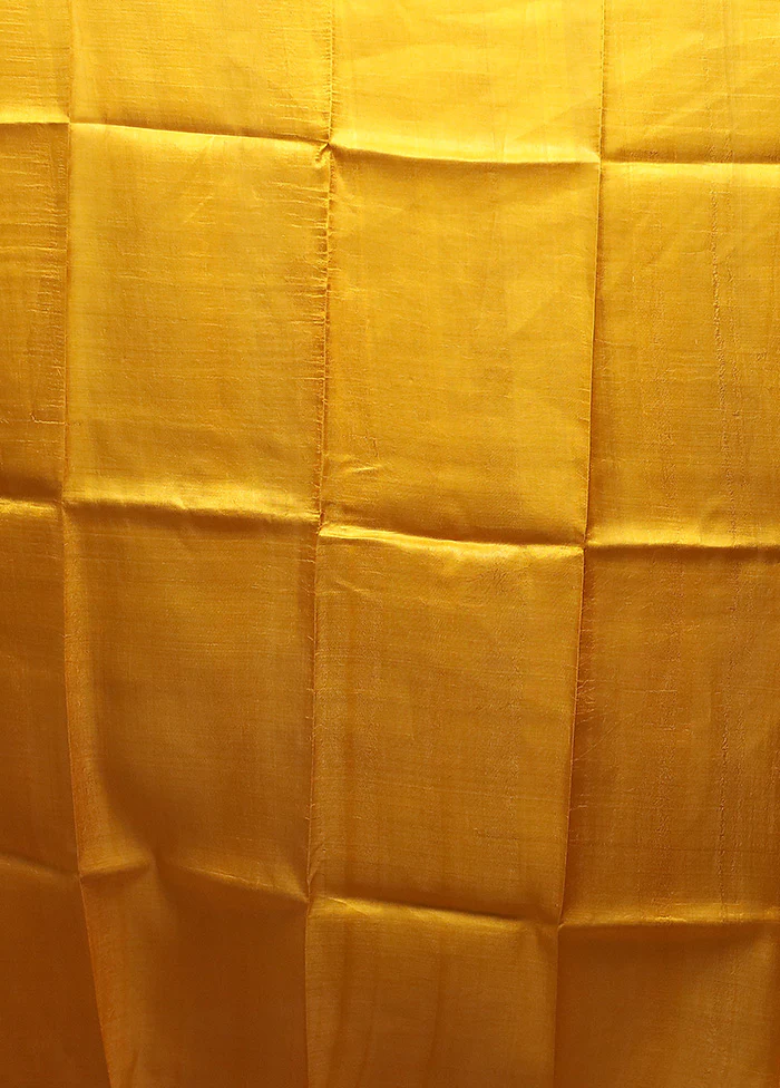 Yellow Printed Pure Silk Saree Without Blouse Piece - Image 5