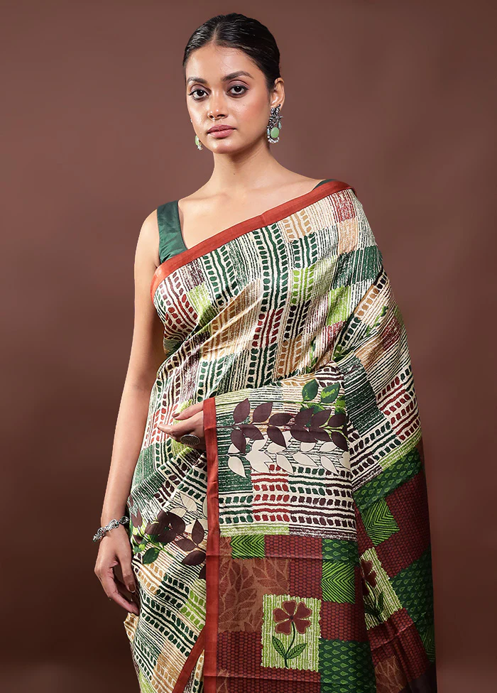 Multicolor Printed Pure Silk Saree Without Blouse Piece - Image 2