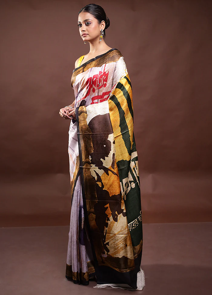 Multicolor Printed Pure Silk Saree Without Blouse Piece - Image 4