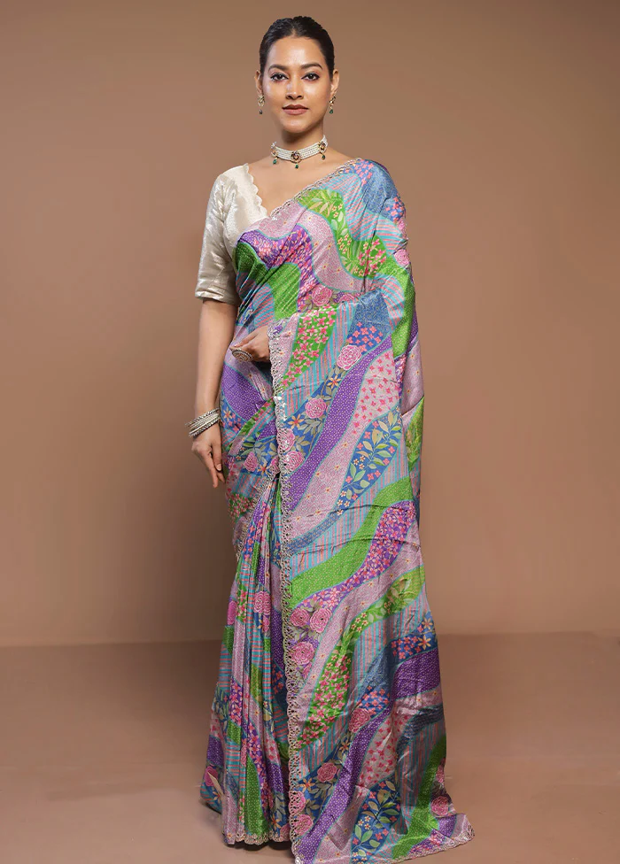 Multicolor Printed Pure Silk Saree Without Blouse Piece