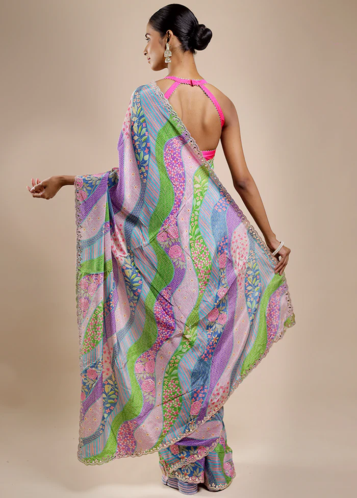 Pink Printed Pure Silk Saree Without Blouse Piece - Image 4