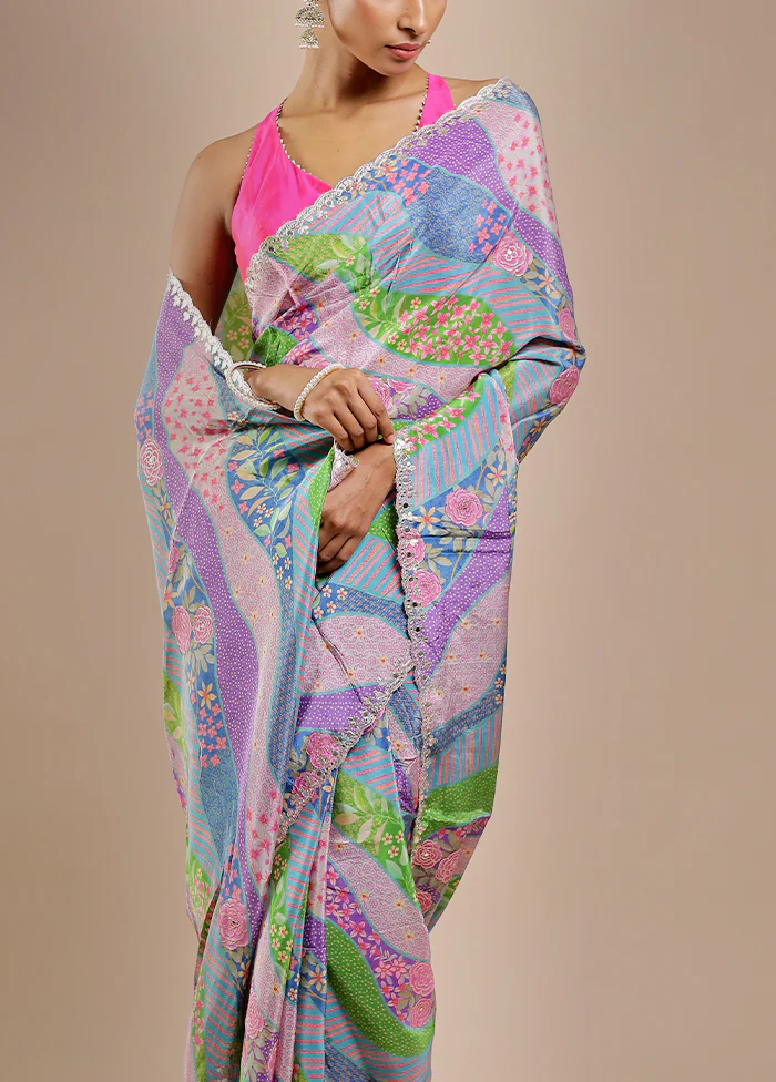 Pink Printed Pure Silk Saree Without Blouse Piece - Image 5