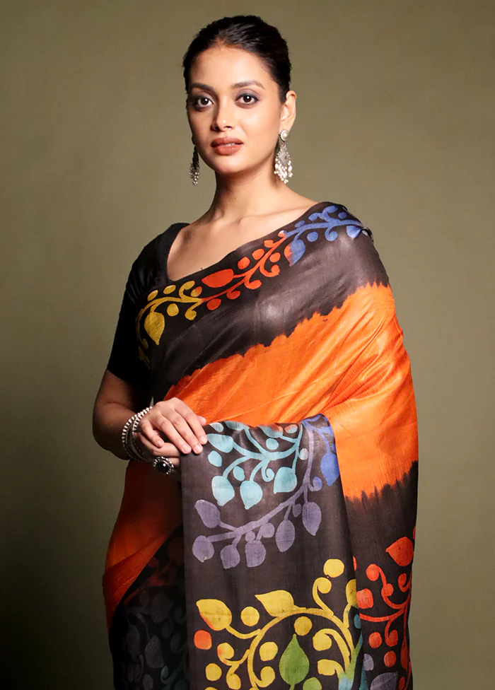 Multicolor Printed Silk Saree Without Blouse Piece - Image 2