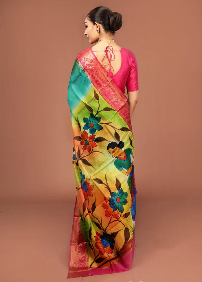 Multicolor Printed Pure Silk Saree Without Blouse Piece - Image 3