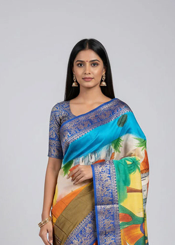 Multicolor Printed Pure Silk Saree Without Blouse Piece - Image 2