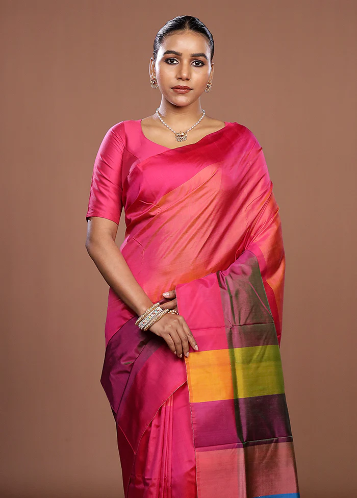 Multicolor Printed Pure Silk Saree Without Blouse Piece