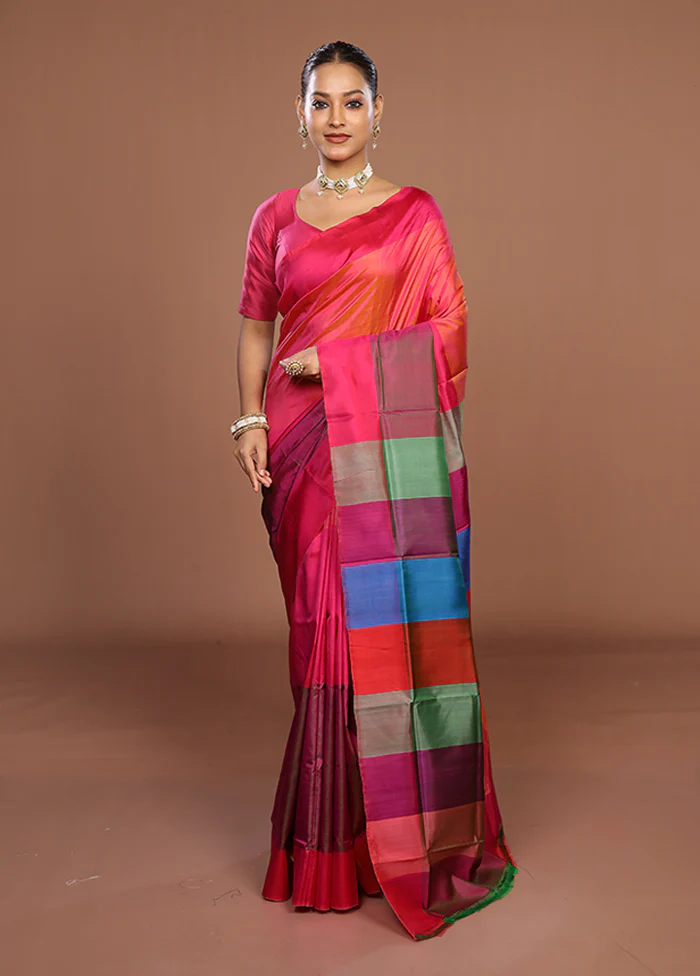 Pink Printed Pure Silk Saree Without Blouse Piece - Image 2