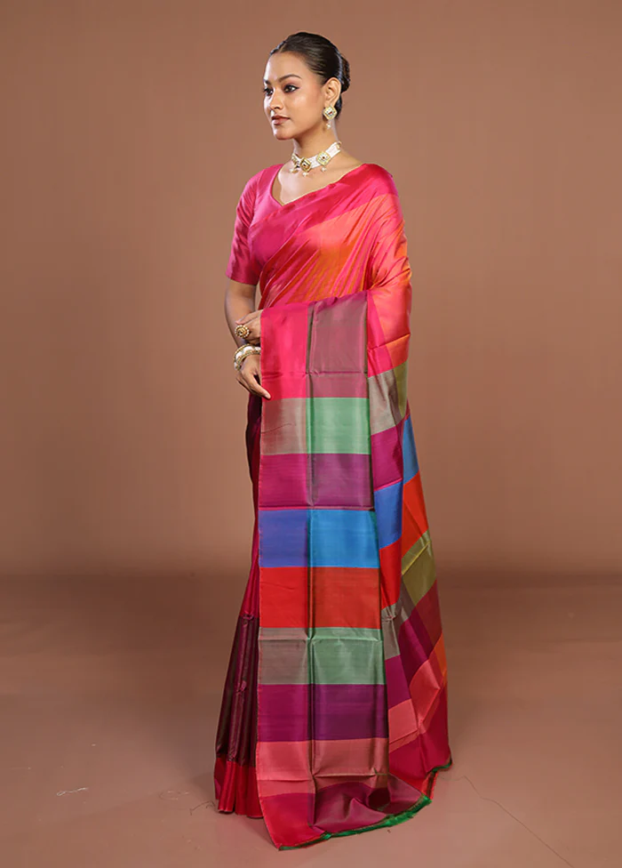 Pink Printed Pure Silk Saree Without Blouse Piece - Image 4