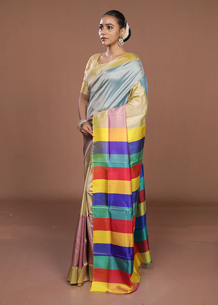 Multicolor Printed Silk Saree Without Blouse Piece - Image 4