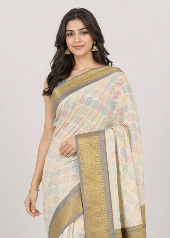 Multicolor Pure Cotton Saree With Blouse Piece - Image 2
