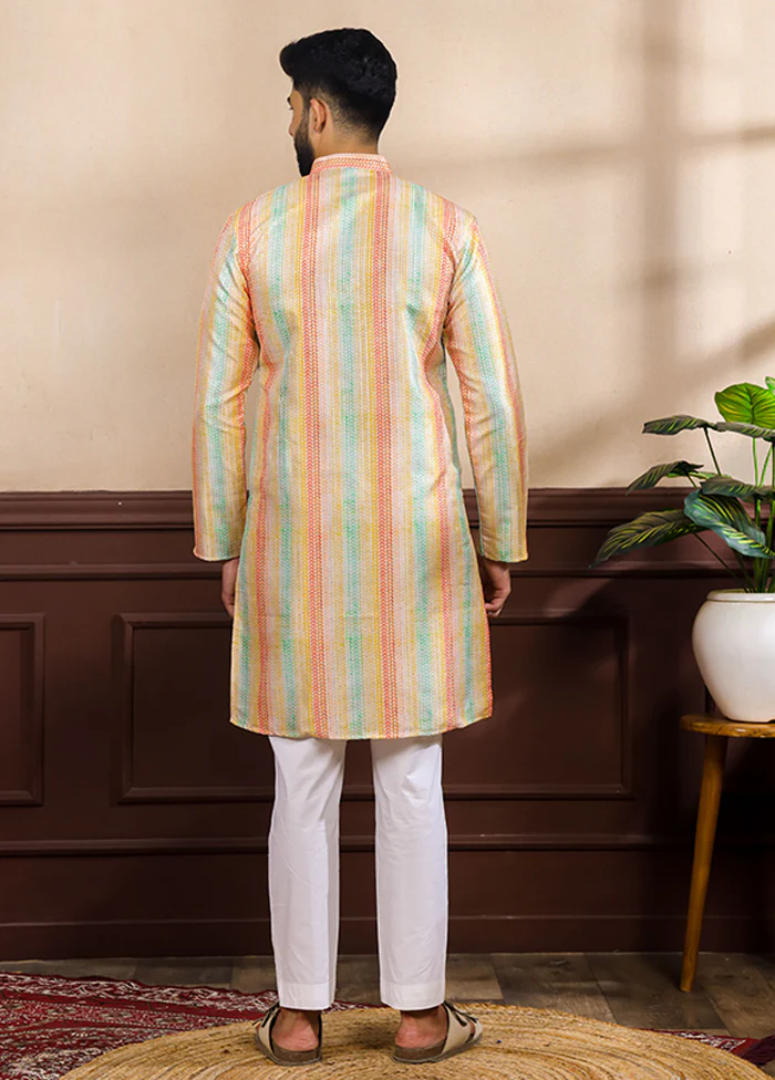 Multicolor Silk Kurta & Pajama Set - Image 3