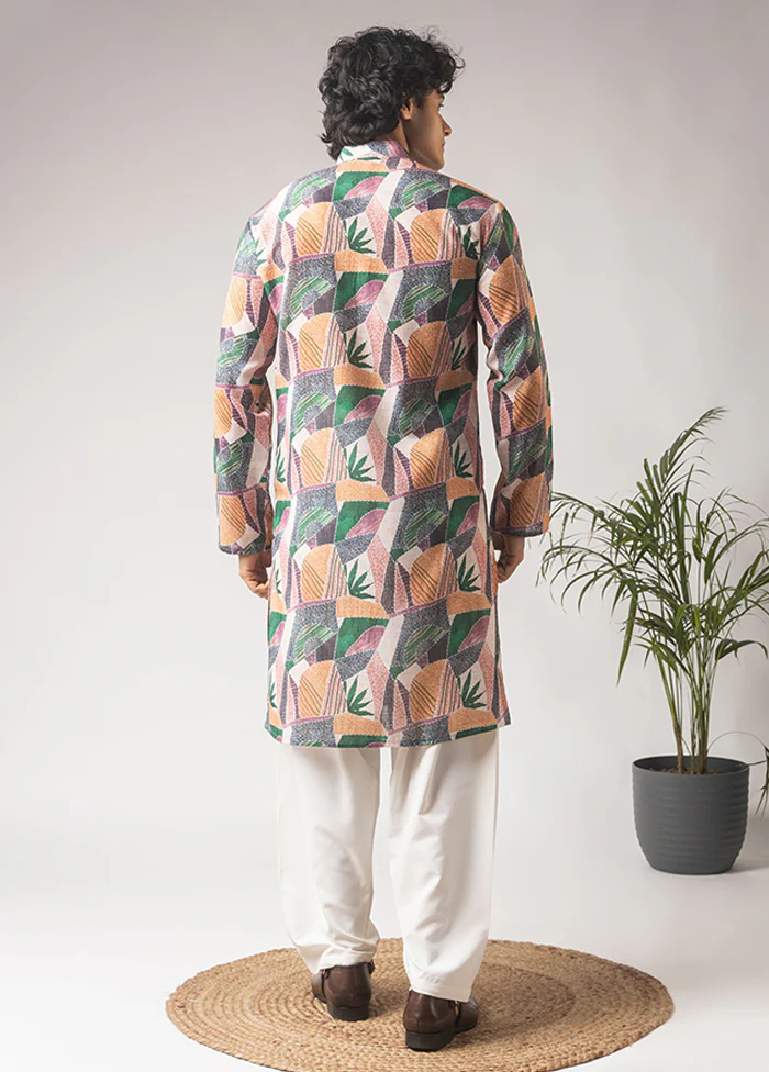 Multicolor Silk Kurta & Pajama Set - Image 3