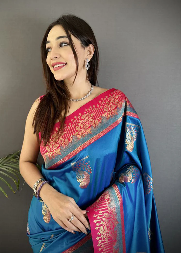Multicolor Spun Silk Saree With Blouse Piece - Image 2