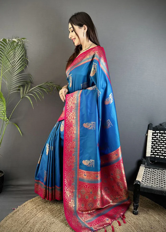 Multicolor Spun Silk Saree With Blouse Piece - Image 3