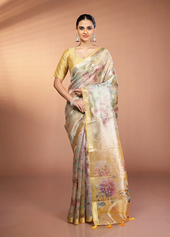 Multicolor Tissue Silk Saree With Blouse Piece - Image 2