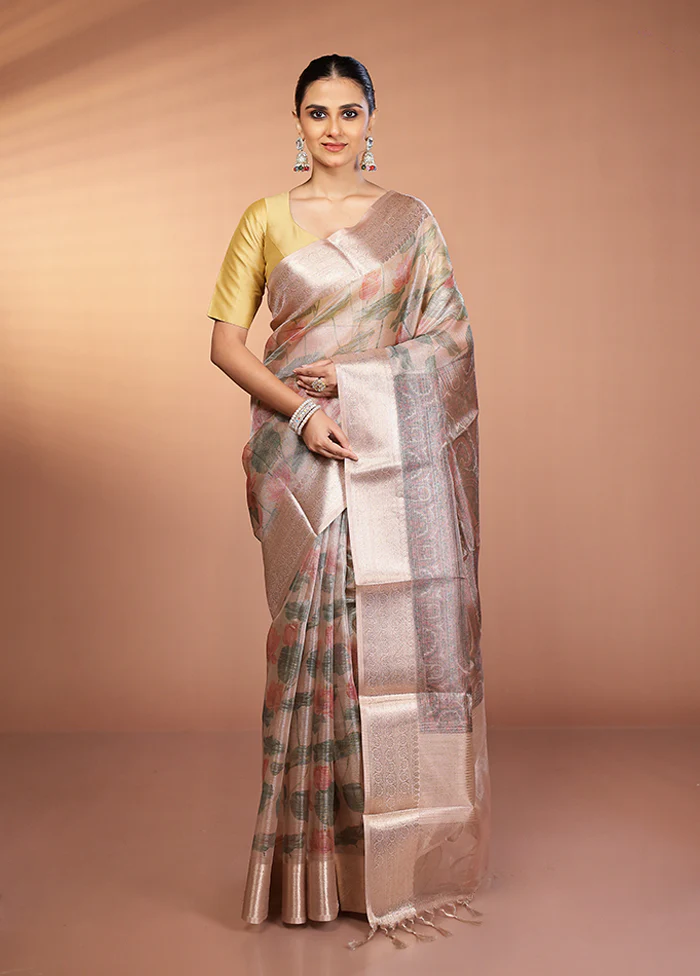 Cream Tissue Silk Saree With Blouse Piece - Image 2