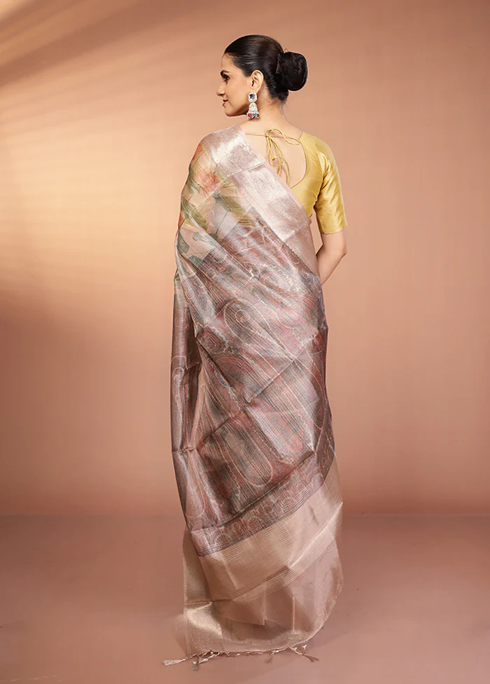 Cream Tissue Silk Saree With Blouse Piece - Image 3