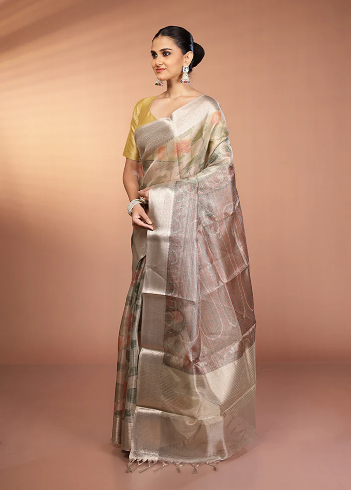 Multicolor Tissue Silk Saree With Blouse Piece - Image 4