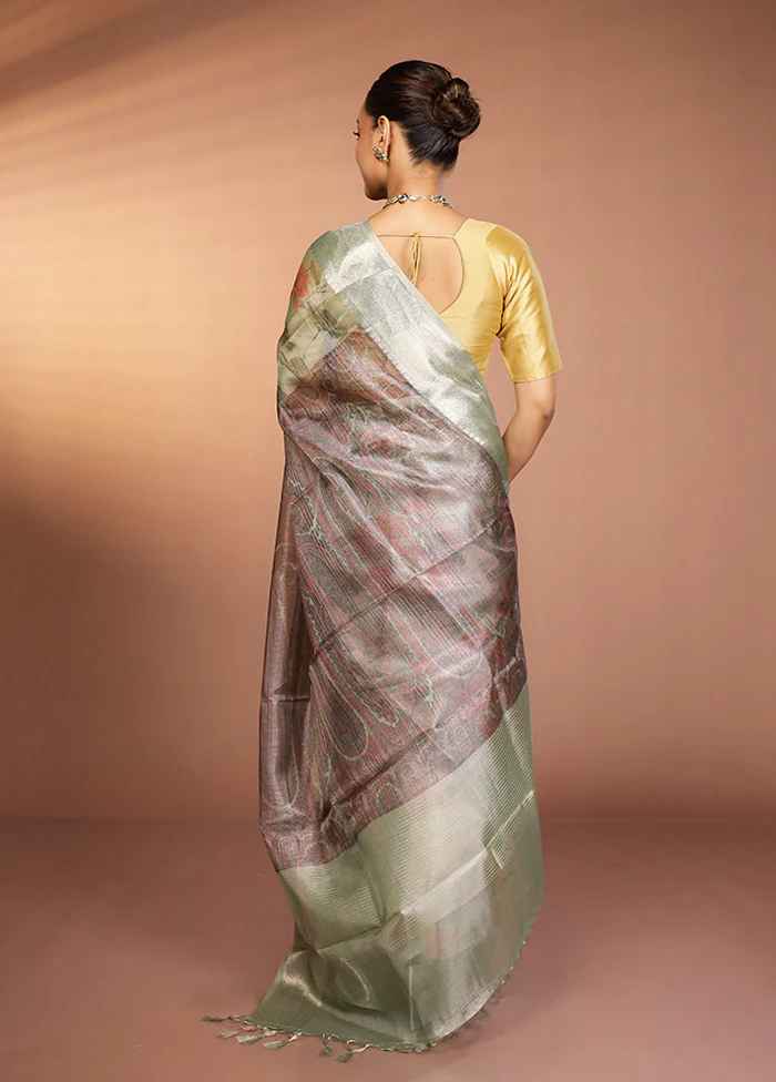 Grey Tissue Silk Saree With Blouse Piece - Image 3