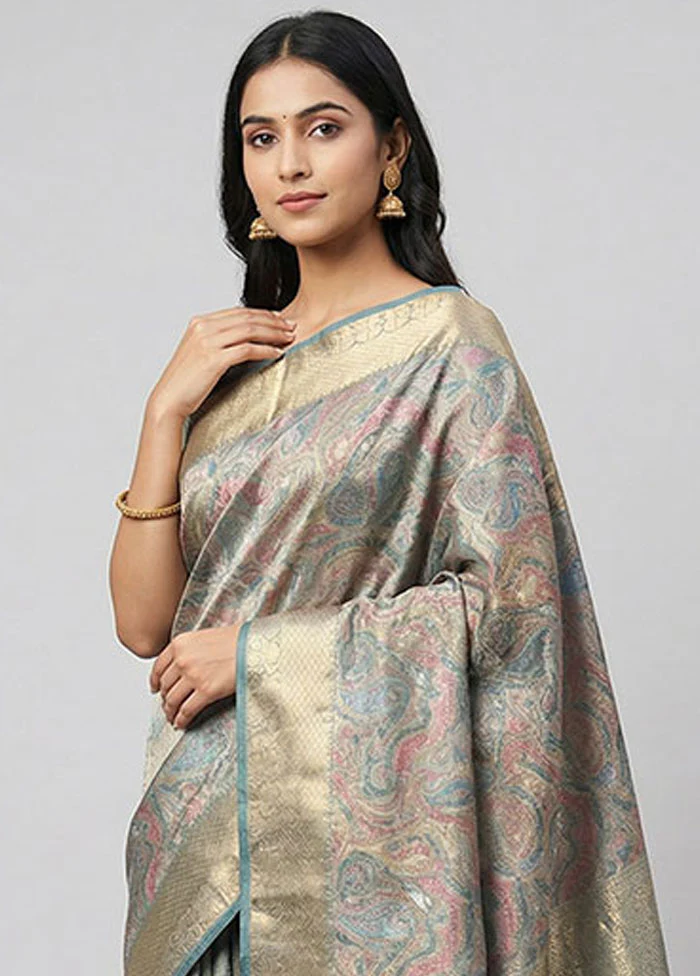 Multicolor Tissue Silk Saree With Blouse Piece - Image 2