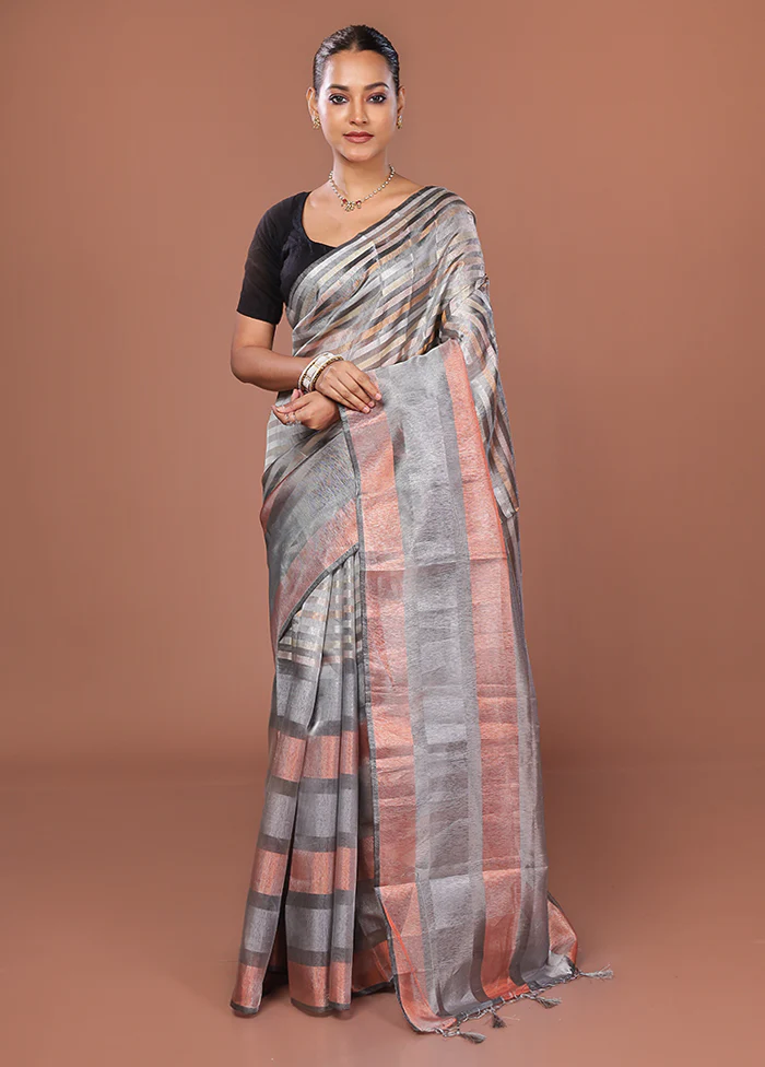 Multicolor Tissue Silk Saree With Blouse Piece - Image 2
