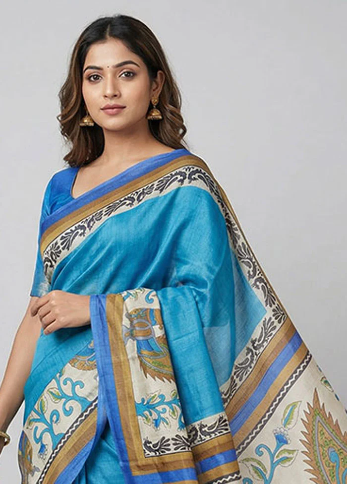 Multicolor Tussar Silk Saree With Blouse Piece - Image 2