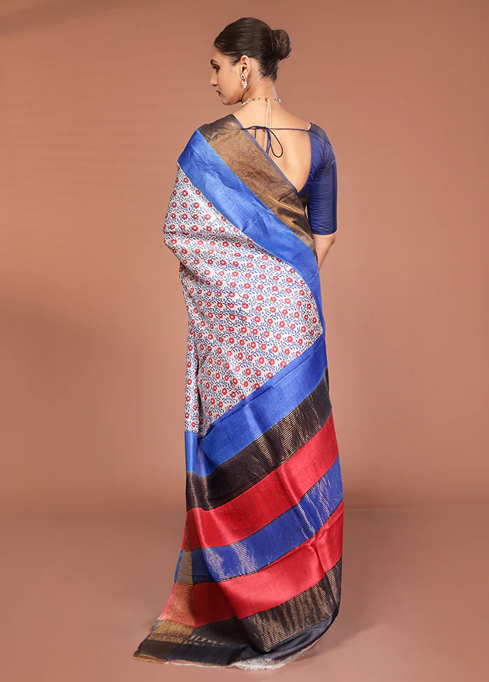 Multicolor Tussar Silk Saree With Blouse Piece - Image 3