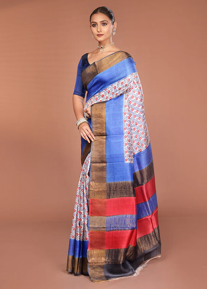 Multicolor Tussar Silk Saree With Blouse Piece - Image 4