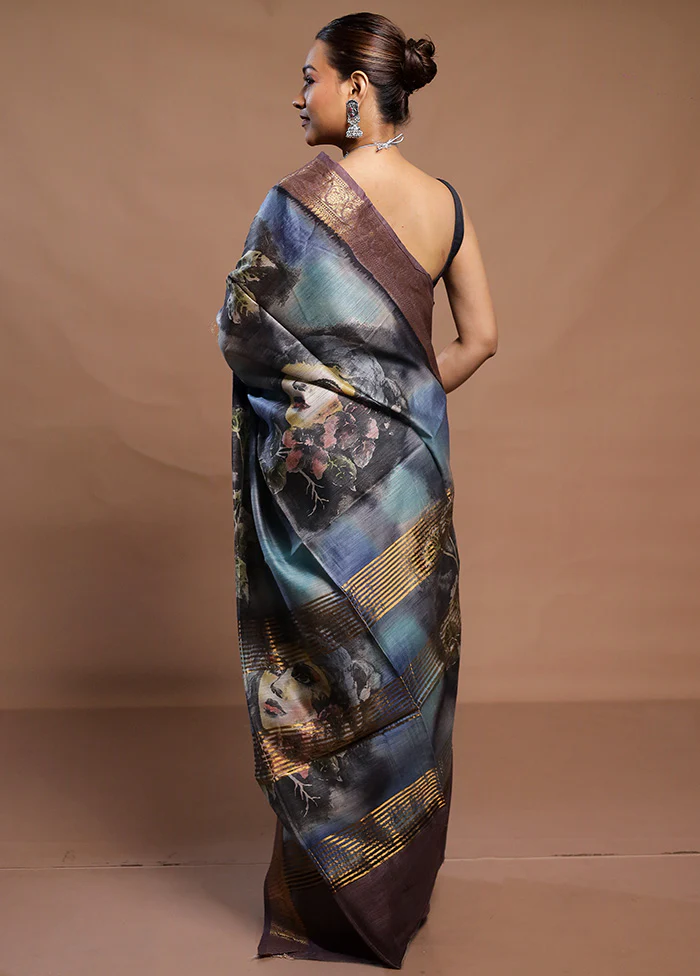 Multicolor Tussar Silk Saree With Blouse Piece - Image 3