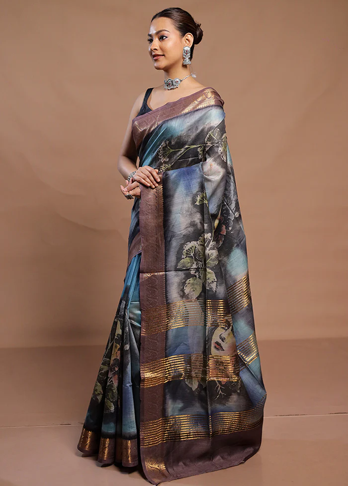 Multicolor Tussar Silk Saree With Blouse Piece - Image 4