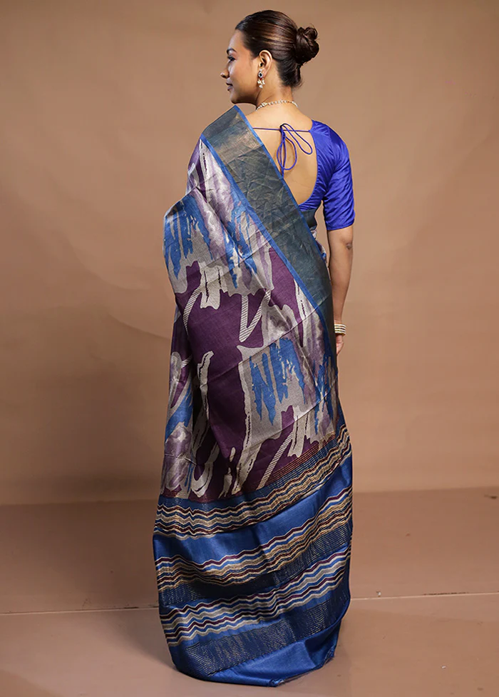 Multicolor Tussar Silk Saree With Blouse Piece - Image 3