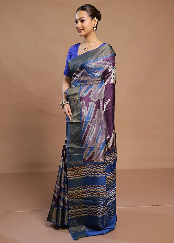 Multicolor Tussar Silk Saree With Blouse Piece - Image 4